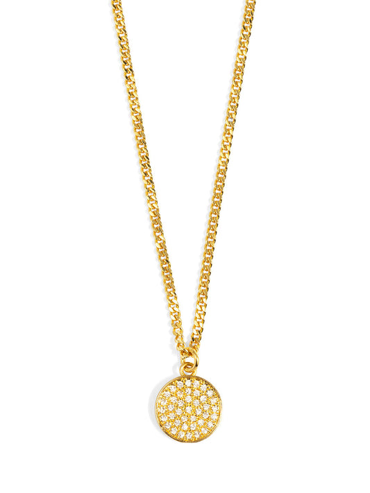 Pave Disc Pendant Short Necklace