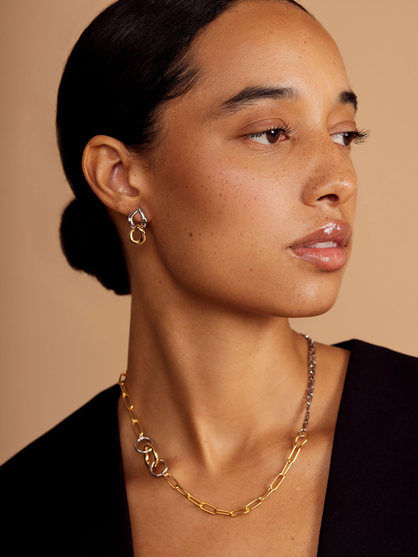 Two-Tone Interlock Chain Necklace