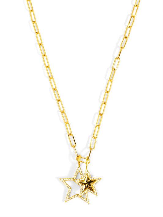 Layered Pavé Star Pendant Necklace