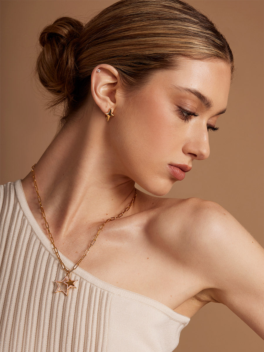 Layered Pavé Star Pendant Necklace