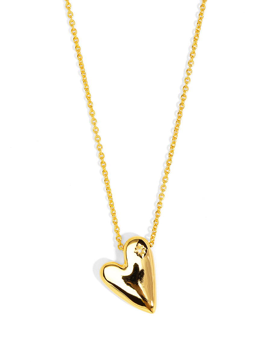 Puffed Heart Crystal Star Pendant Necklace