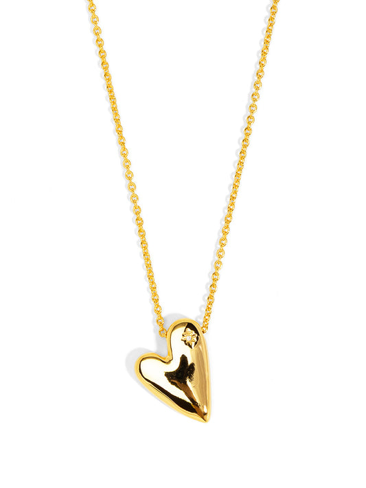 Puffed Heart Crystal Star Pendant Necklace