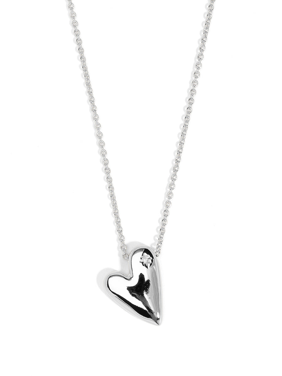 Puffed Heart Crystal Star Pendant Necklace
